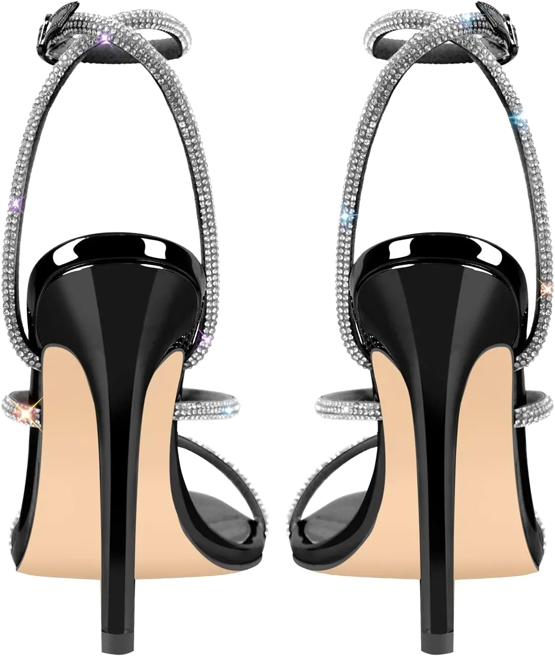 richealnini Rhinestone Stiletto Heels Sandals for Women Crystal Straps Buckle Up Party Dress