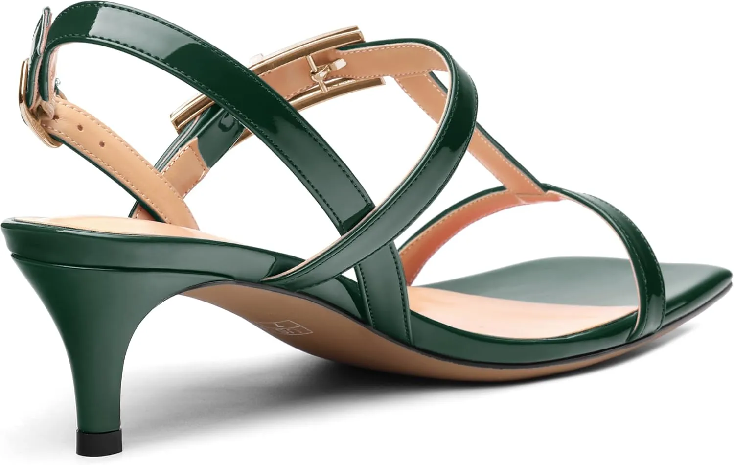 ROSERWISH Women's Low kitten heel Strappy Sandals Open Square Toe Slingback Patent Heels 2 Inch Fashion Comfort Dress Shoes