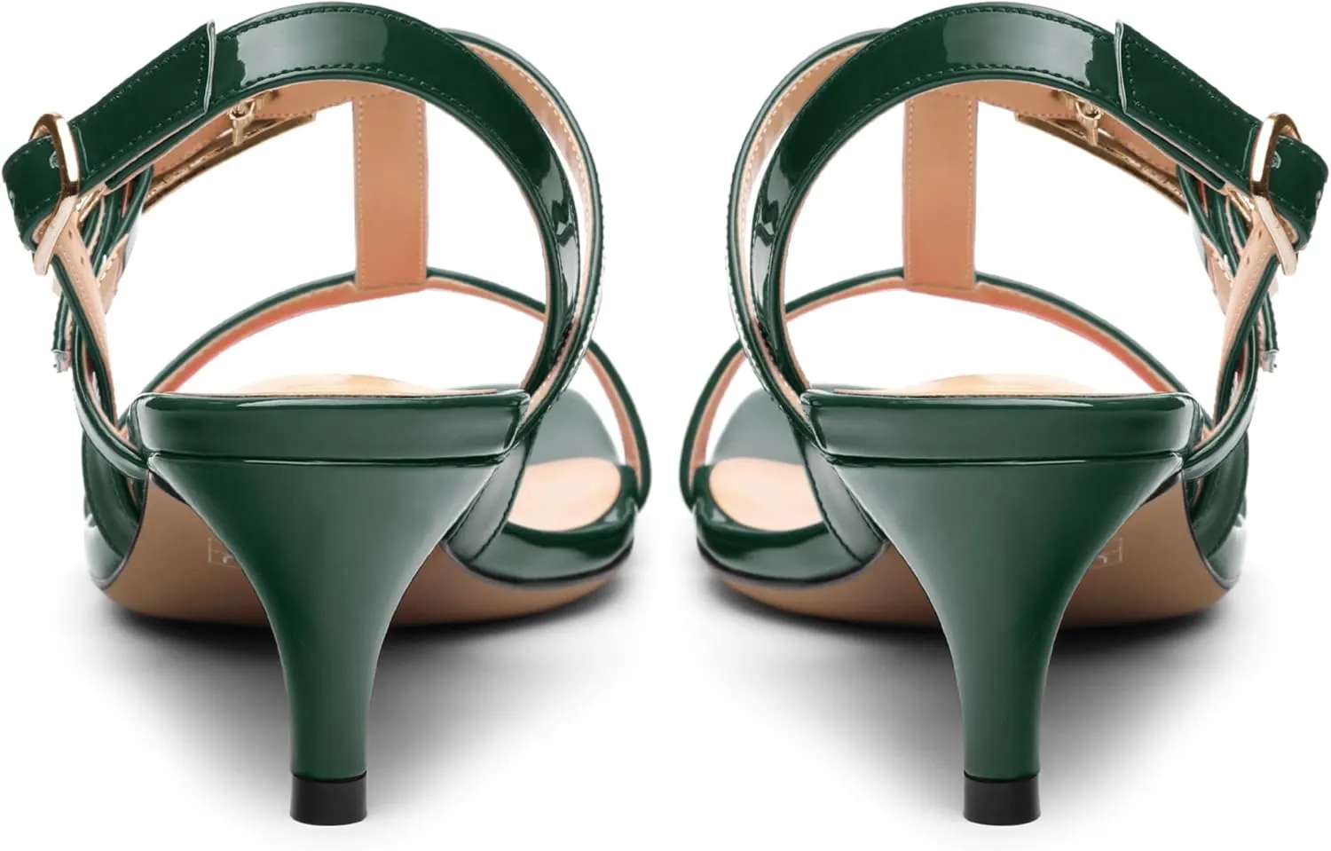ROSERWISH Women's Low kitten heel Strappy Sandals Open Square Toe Slingback Patent Heels 2 Inch Fashion Comfort Dress Shoes