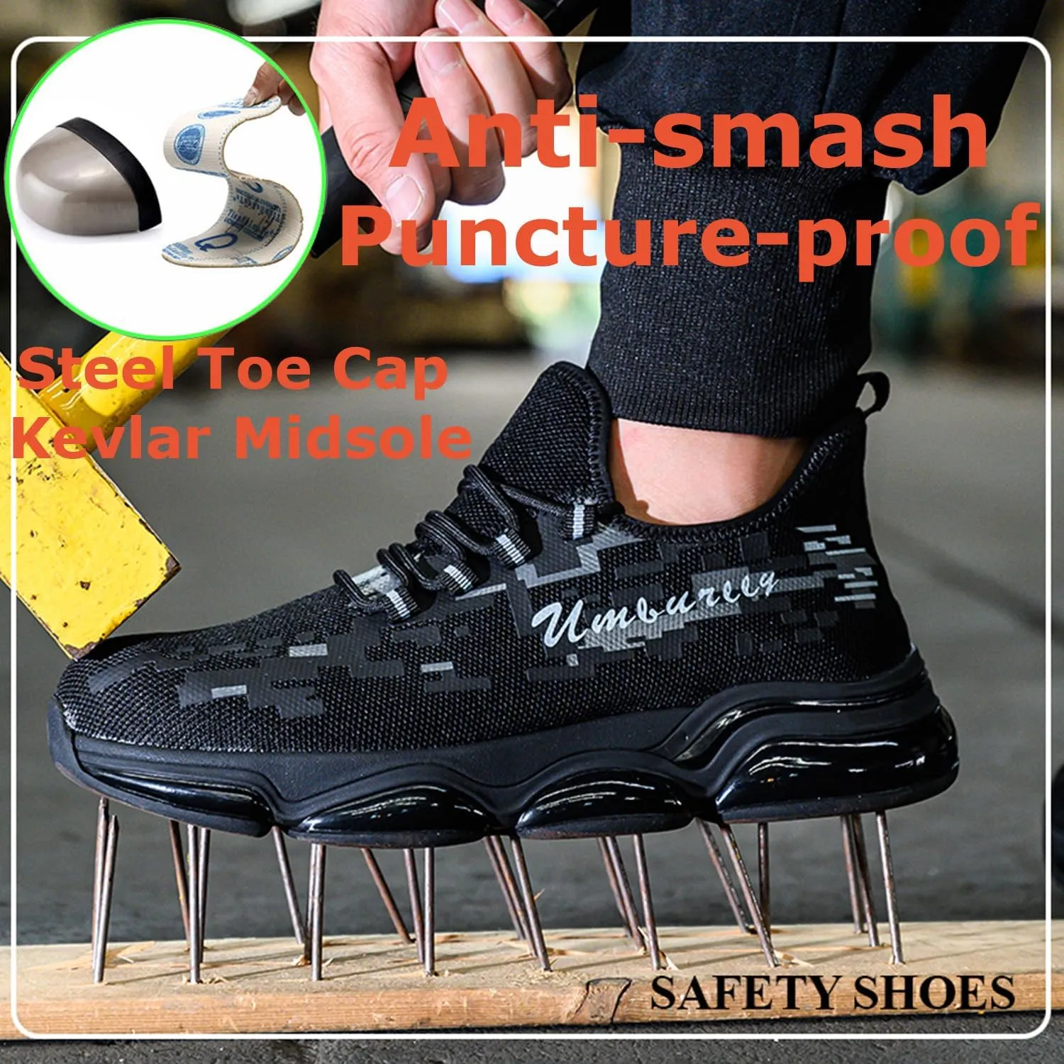 Safety Shoes for Men Work Steel Toe Shoes Lightweight Breathable Slip Resistant Construction Sneakers