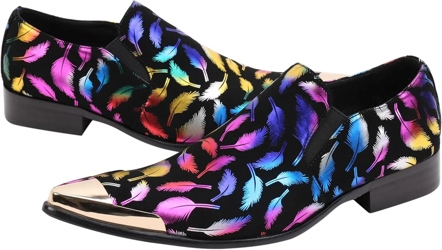 Santimon Mens Loafers Pointed Toe Leather Fashion Printed Metal Tip Western Dress Shoes