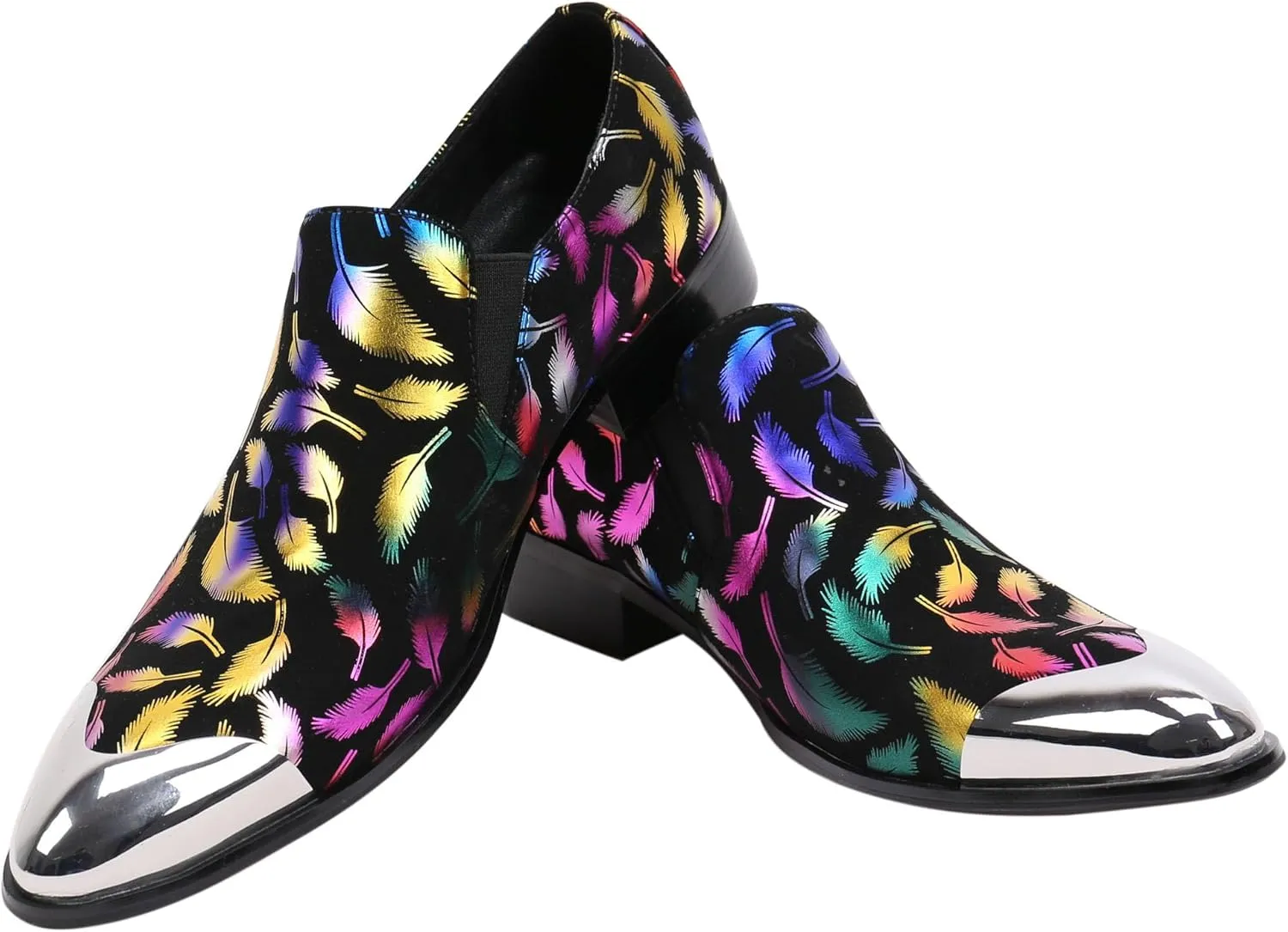Santimon Mens Loafers Pointed Toe Leather Fashion Printed Metal Tip Western Dress Shoes