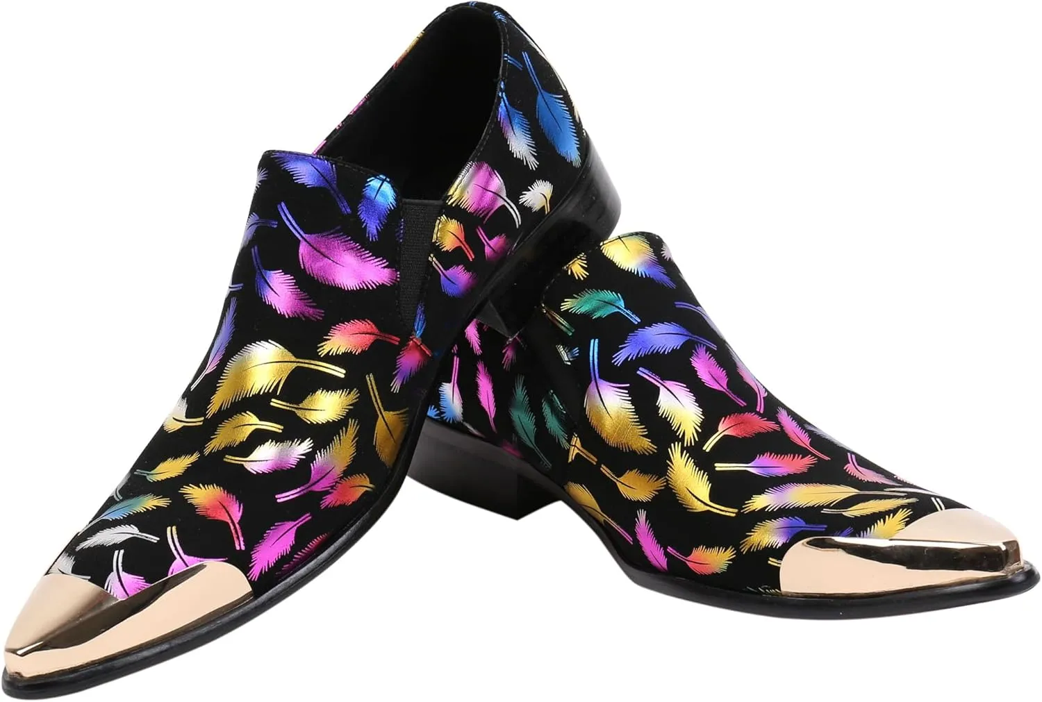 Santimon Mens Loafers Pointed Toe Leather Fashion Printed Metal Tip Western Dress Shoes