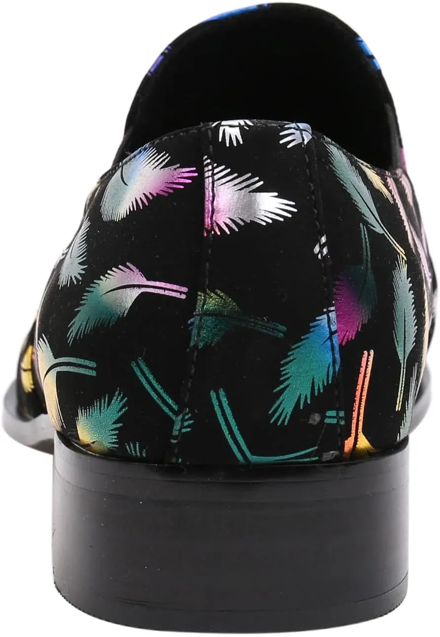 Santimon Mens Loafers Pointed Toe Leather Fashion Printed Metal Tip Western Dress Shoes