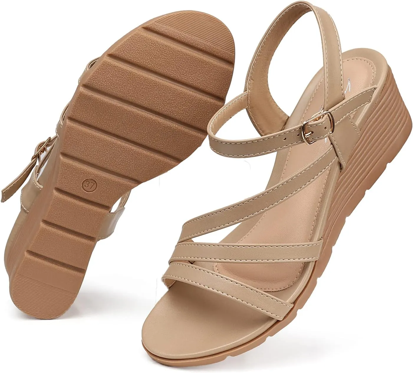SHIBEVER Wedge Sandals for Women Dressy: Summer Low Wedges Womens Comfortable Open Toe Sandal