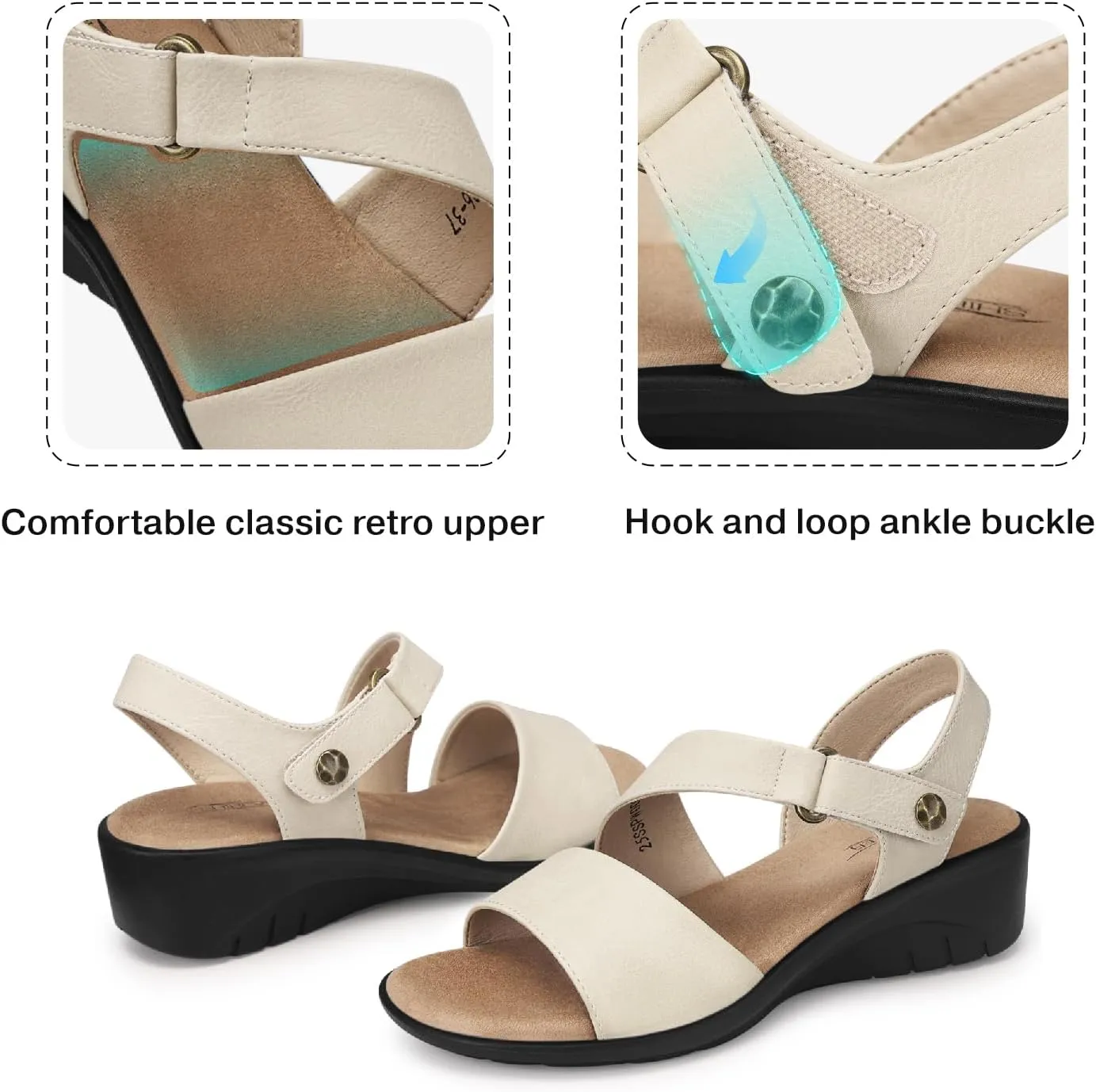 SHIBEVER Women's Low Wedge Heel Sandals Dressy Summer Ankle Strap Sandals Open Toe Comfortable Causal Platform Shoes