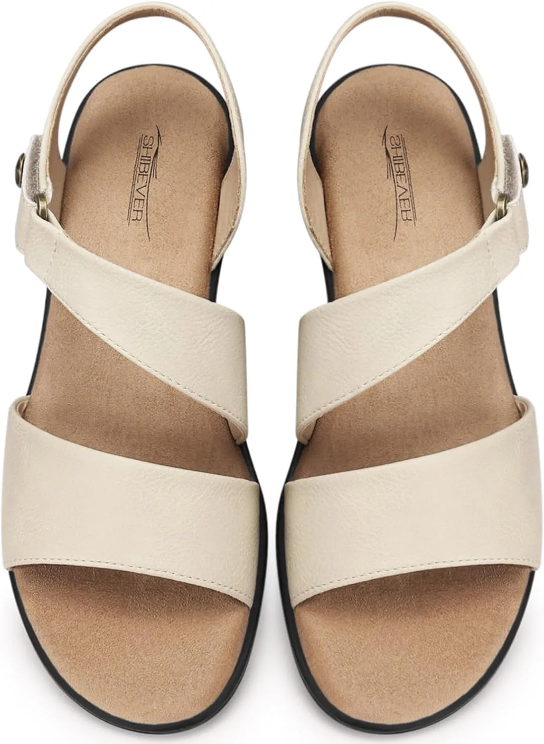 SHIBEVER Women's Low Wedge Heel Sandals Dressy Summer Ankle Strap Sandals Open Toe Comfortable Causal Platform Shoes