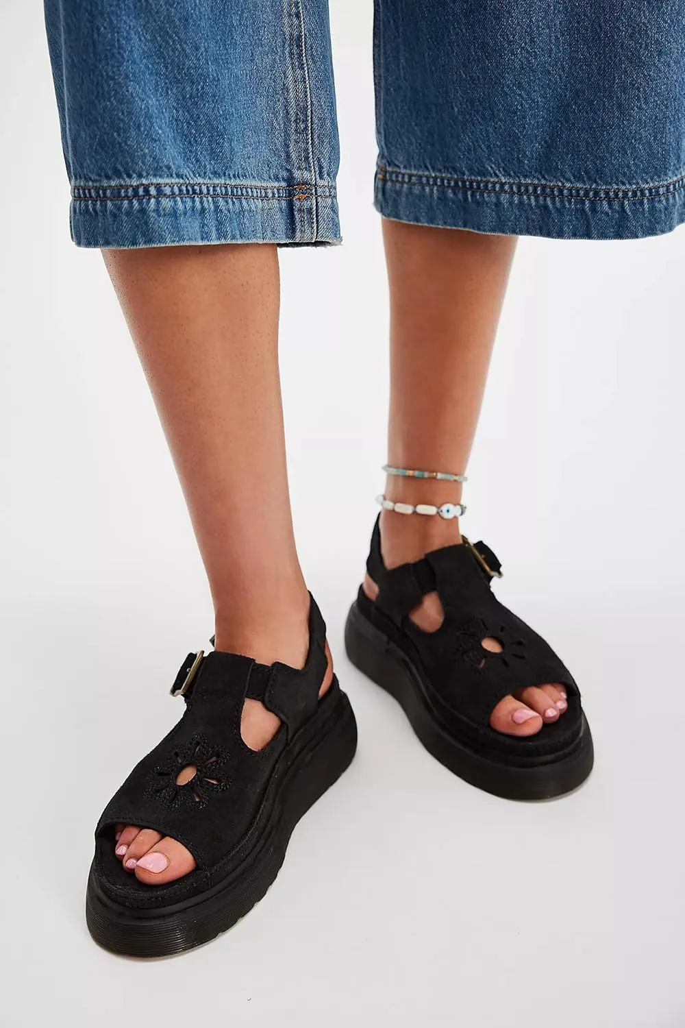 SIFINELAR WOMEN Brown Flower Platform Sandals for Women with Adjustable Buckle Back Strap Comfort Summer Open Toe Slip on Slingback T-Strap Beach Sandals.