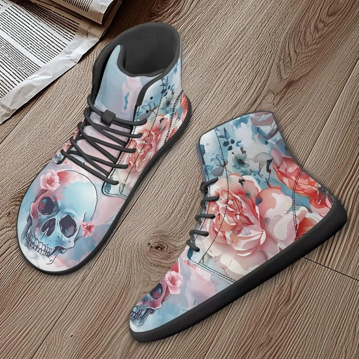Skull High Top Basketball Barefoot Shoes for Men Women Casual Walking Work Shoes Running Sneakers