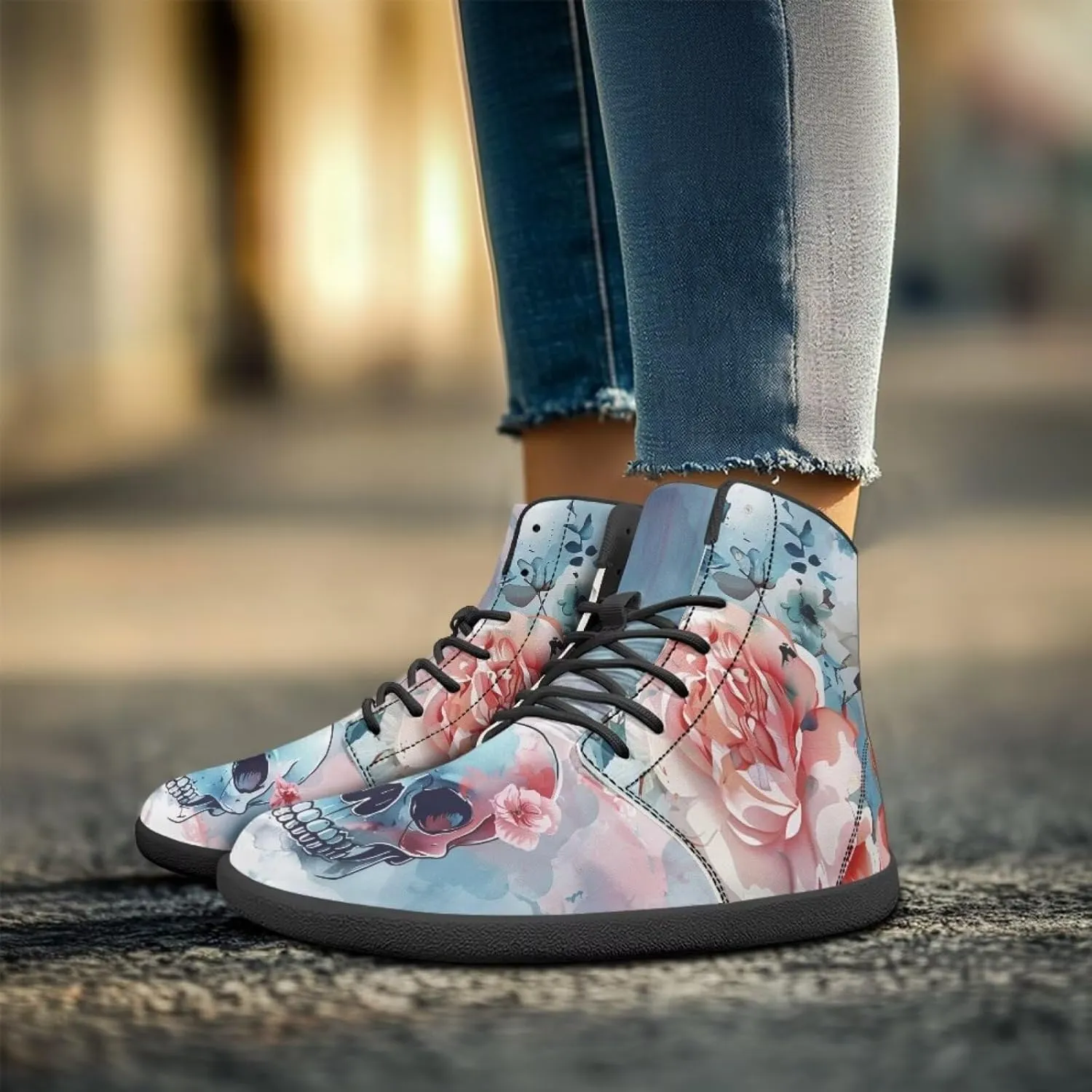 Skull High Top Basketball Barefoot Shoes for Men Women Casual Walking Work Shoes Running Sneakers