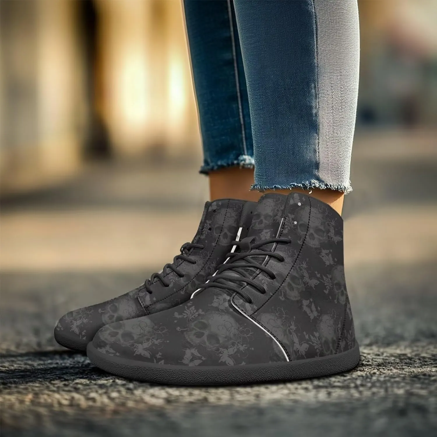 Skull High Top Work Barefoot Shoes Running Sneakers Non Slip Walking Tennis Shoes for Women Men