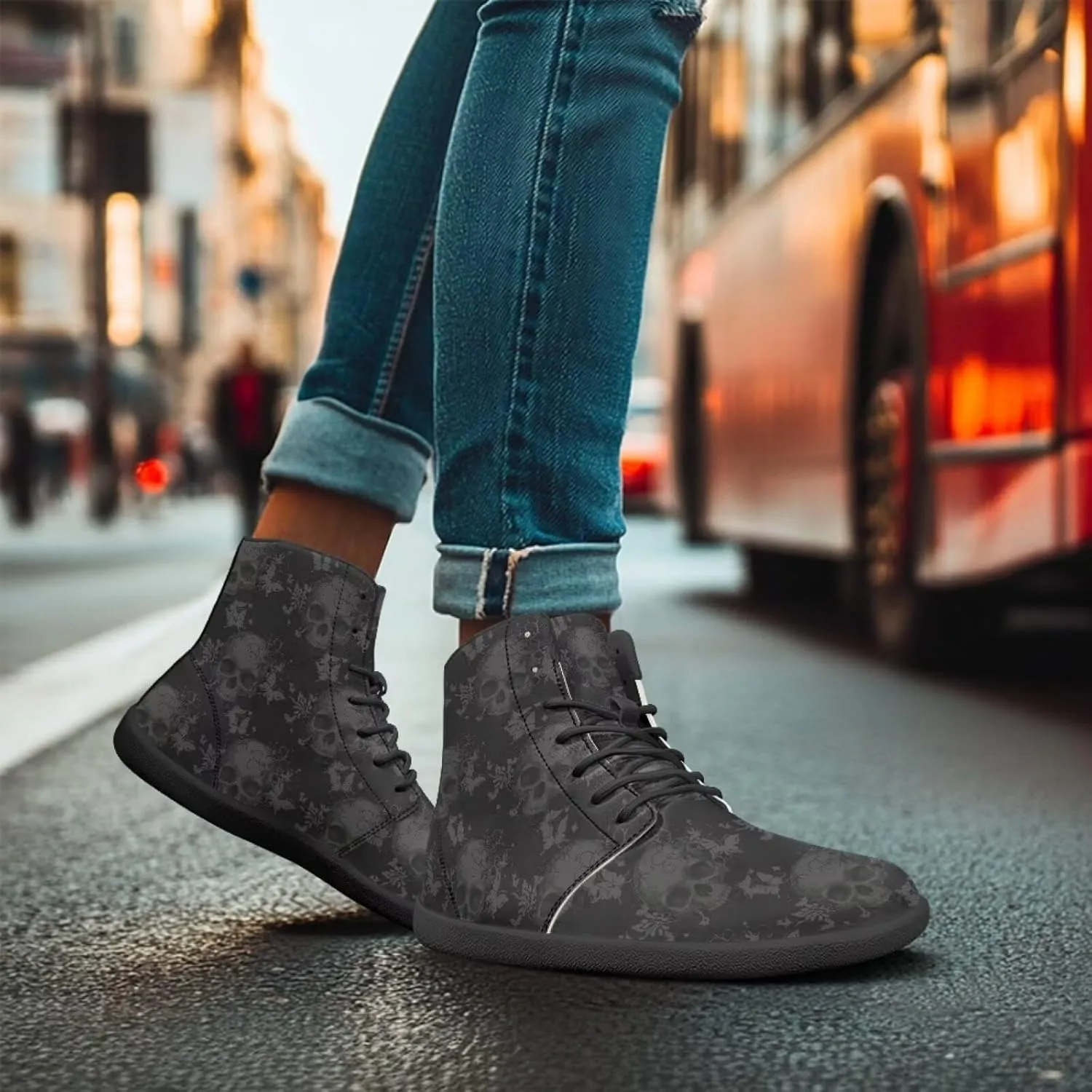 Skull High Top Work Barefoot Shoes Running Sneakers Non Slip Walking Tennis Shoes for Women Men