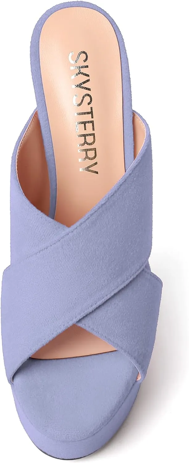SKYSTERRY Womens Slip On Open Toe Platform Fashion Suede Party Stiletto High Heel Heeled Sandals 6 Inch