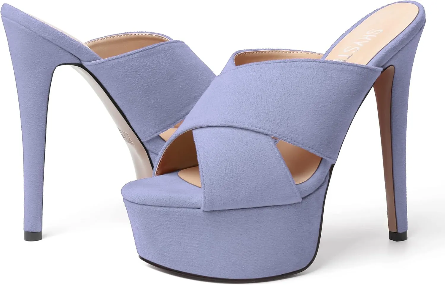 SKYSTERRY Womens Slip On Open Toe Platform Fashion Suede Party Stiletto High Heel Heeled Sandals 6 Inch
