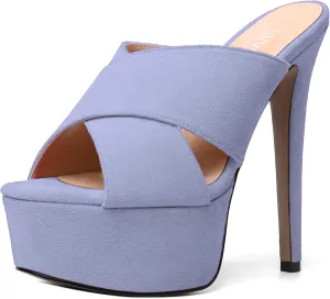 SKYSTERRY Womens Slip On Open Toe Platform Fashion Suede Party Stiletto High Heel Heeled Sandals 6 Inch