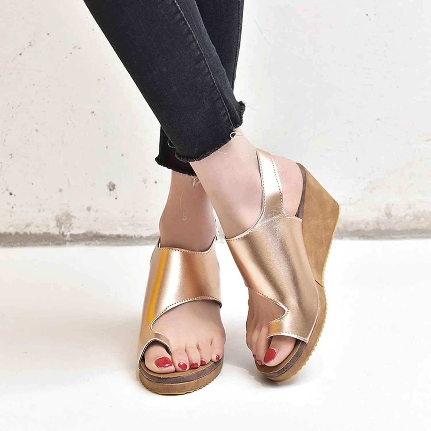 Slingback Buckle Open Toe Sandals for Women Casual Dressy Clip-Toe Platform Wedge Sandales for Summer Footwear