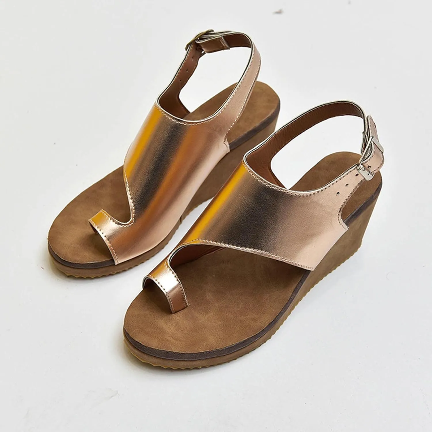 Slingback Buckle Open Toe Sandals for Women Casual Dressy Clip-Toe Platform Wedge Sandales for Summer Footwear