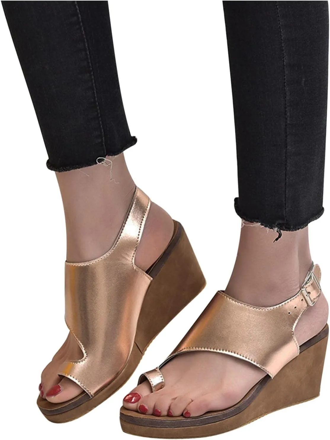 Slingback Buckle Open Toe Sandals for Women Casual Dressy Clip-Toe Platform Wedge Sandales for Summer Footwear