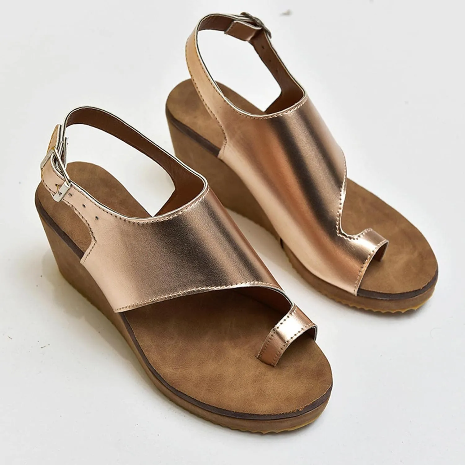 Slingback Buckle Open Toe Sandals for Women Casual Dressy Clip-Toe Platform Wedge Sandales for Summer Footwear