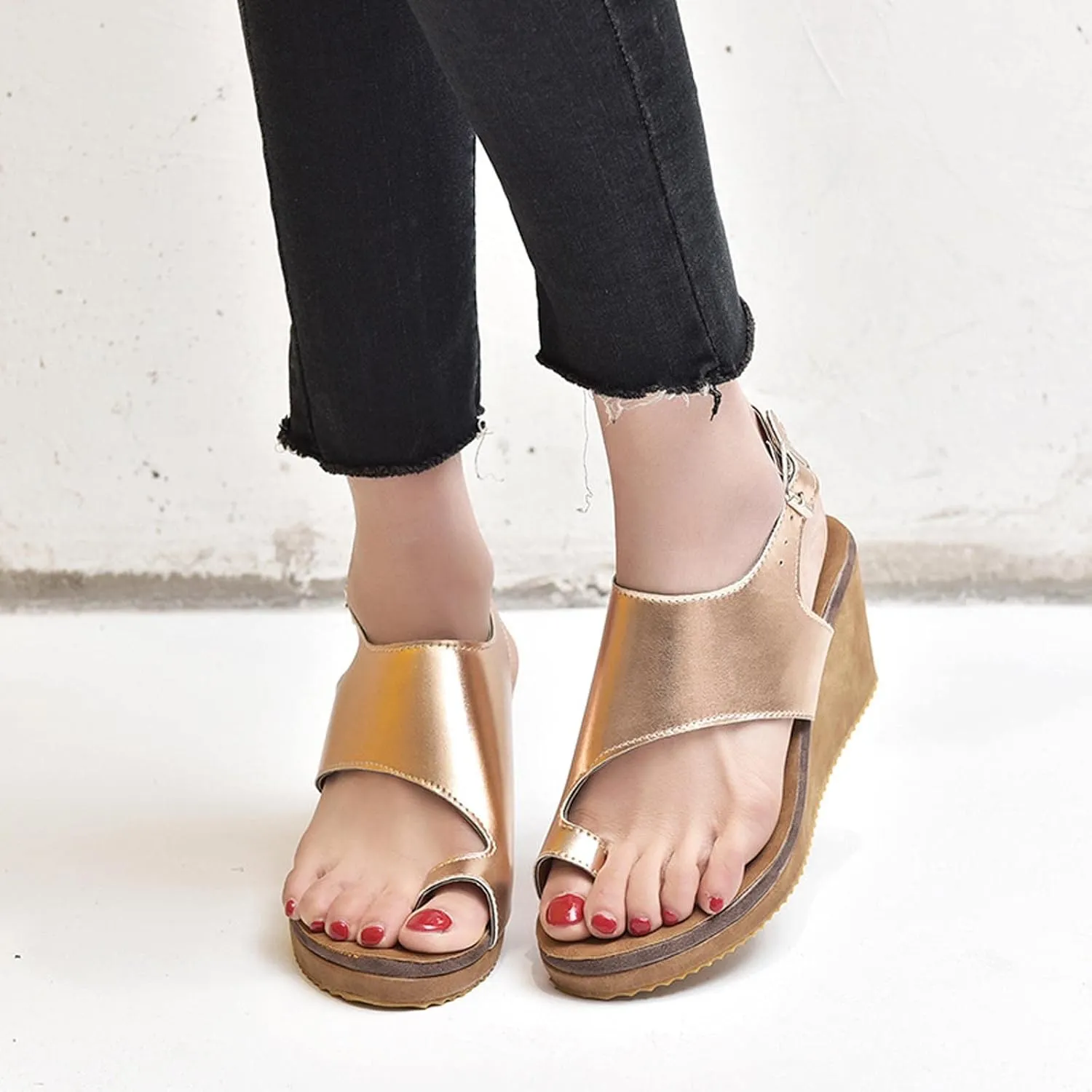 Slingback Buckle Open Toe Sandals for Women Casual Dressy Clip-Toe Platform Wedge Sandales for Summer Footwear