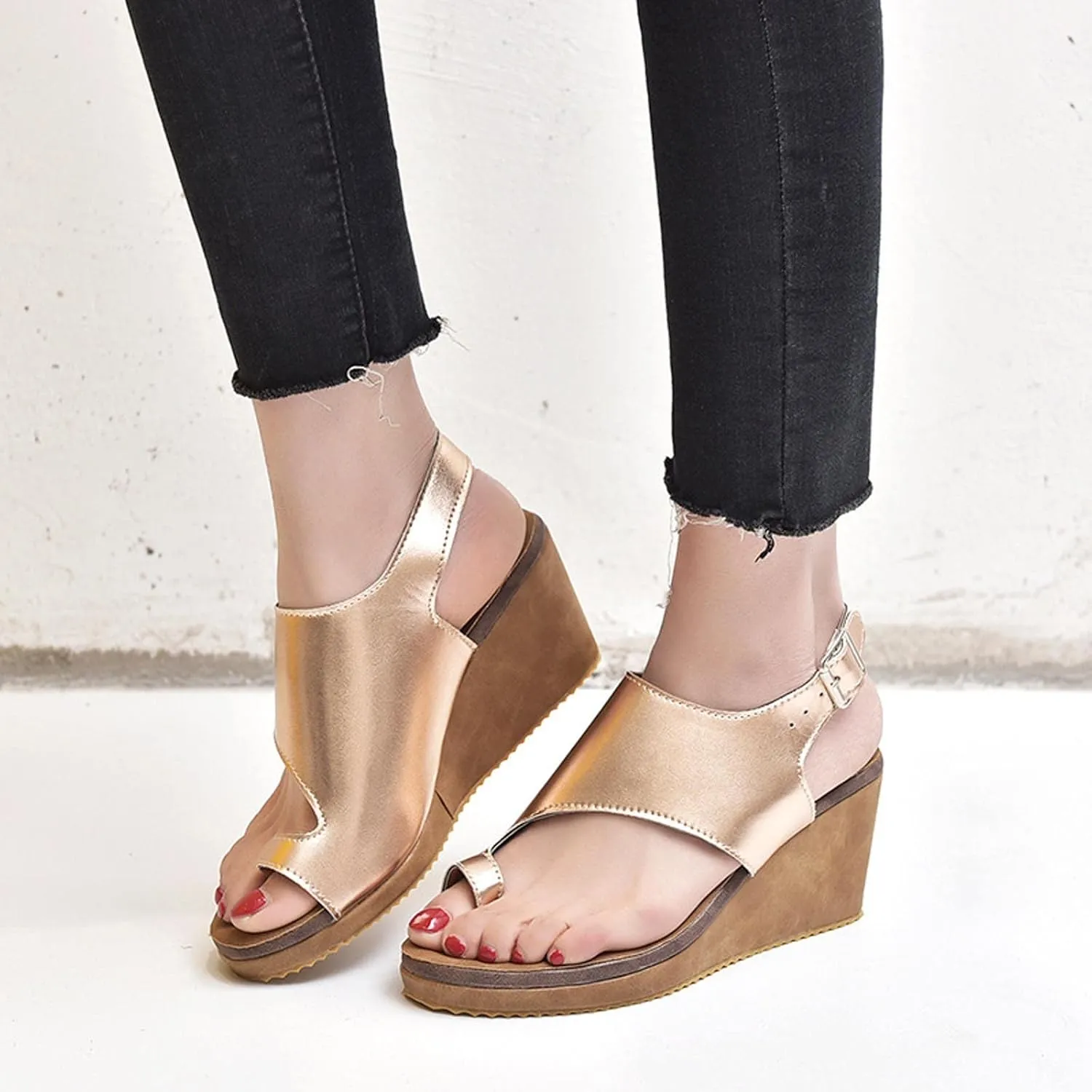 Slingback Buckle Open Toe Sandals for Women Casual Dressy Clip-Toe Platform Wedge Sandales for Summer Footwear
