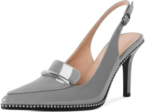 Slingback Heels Women Stilettos High Heel Beaded Pumps Closed Pointd Toe Shoes Slip On Event Party 3.5 Inch Heeled Loafers