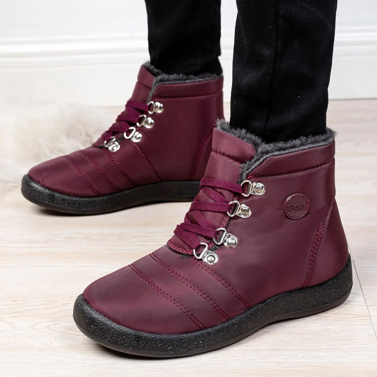 Snow Boots for Women Fur Lined Winter Boots Waterproof Warm Ankle Boots Comfortable Slip On Boots Outdoor Short Boots