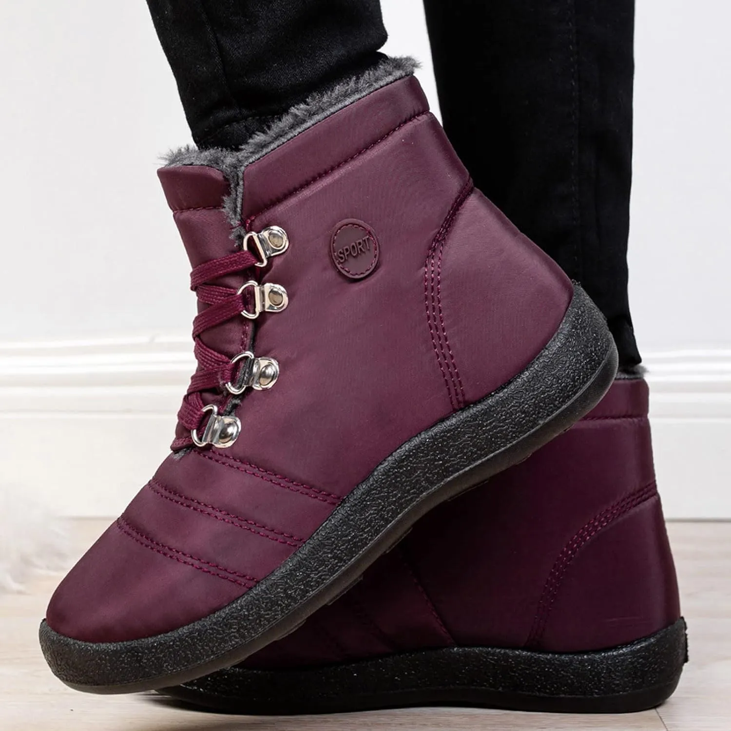 Snow Boots for Women Fur Lined Winter Boots Waterproof Warm Ankle Boots Comfortable Slip On Boots Outdoor Short Boots