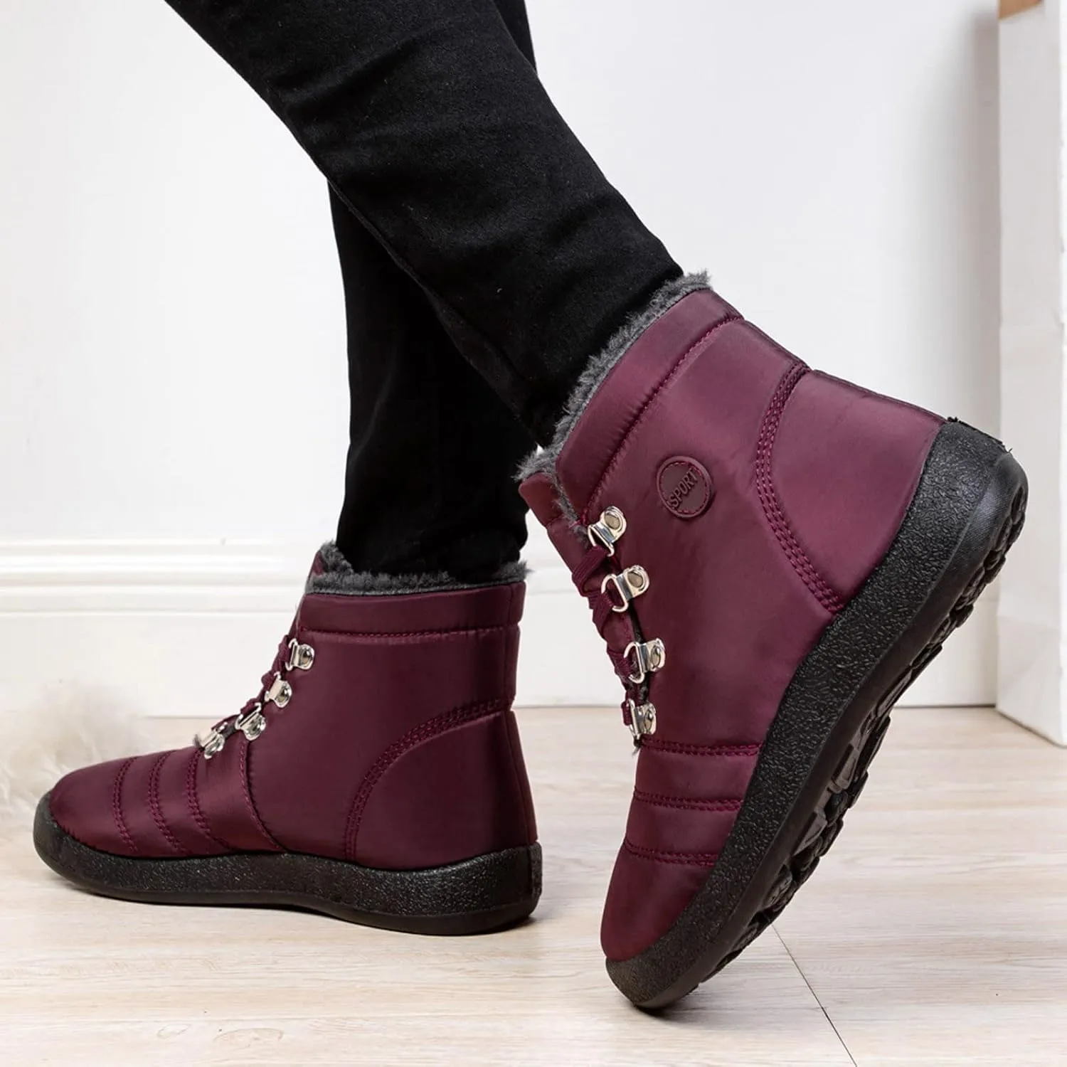 Snow Boots for Women Fur Lined Winter Boots Waterproof Warm Ankle Boots Comfortable Slip On Boots Outdoor Short Boots