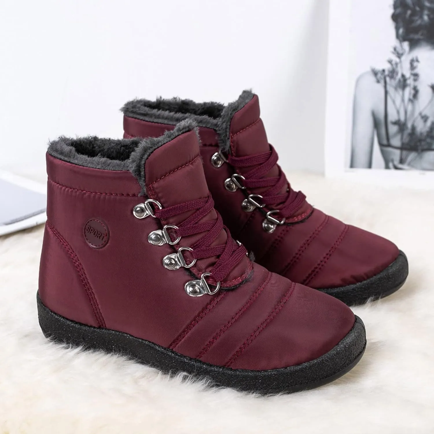 Snow Boots for Women Fur Lined Winter Boots Waterproof Warm Ankle Boots Comfortable Slip On Boots Outdoor Short Boots