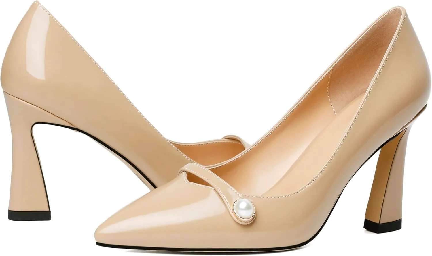Soireelady Women High Stiletto Heel Pumps Pointed Toe Sexy Slip On 3.4 Inch Closed Toe Pearl Loafers Comfort Shoes for Wedding Office Evening
