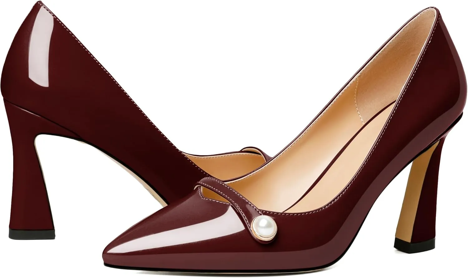 Soireelady Women High Stiletto Heel Pumps Pointed Toe Sexy Slip On 3.4 Inch Closed Toe Pearl Loafers Comfort Shoes for Wedding Office Evening