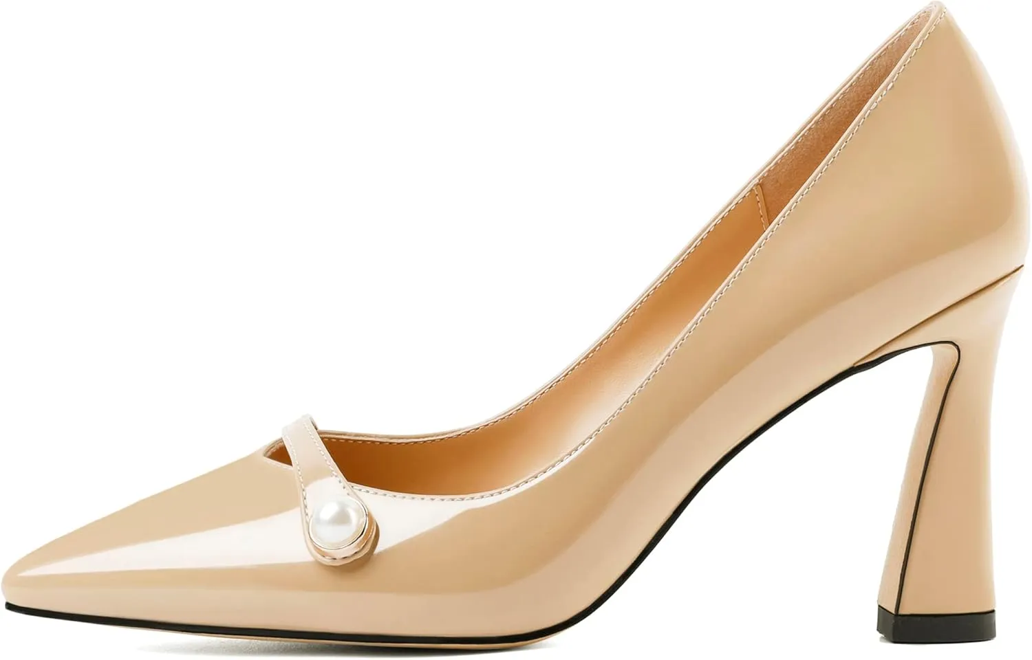 Soireelady Women High Stiletto Heel Pumps Pointed Toe Sexy Slip On 3.4 Inch Closed Toe Pearl Loafers Comfort Shoes for Wedding Office Evening