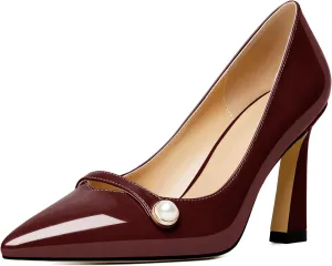 Soireelady Women High Stiletto Heel Pumps Pointed Toe Sexy Slip On 3.4 Inch Closed Toe Pearl Loafers Comfort Shoes for Wedding Office Evening