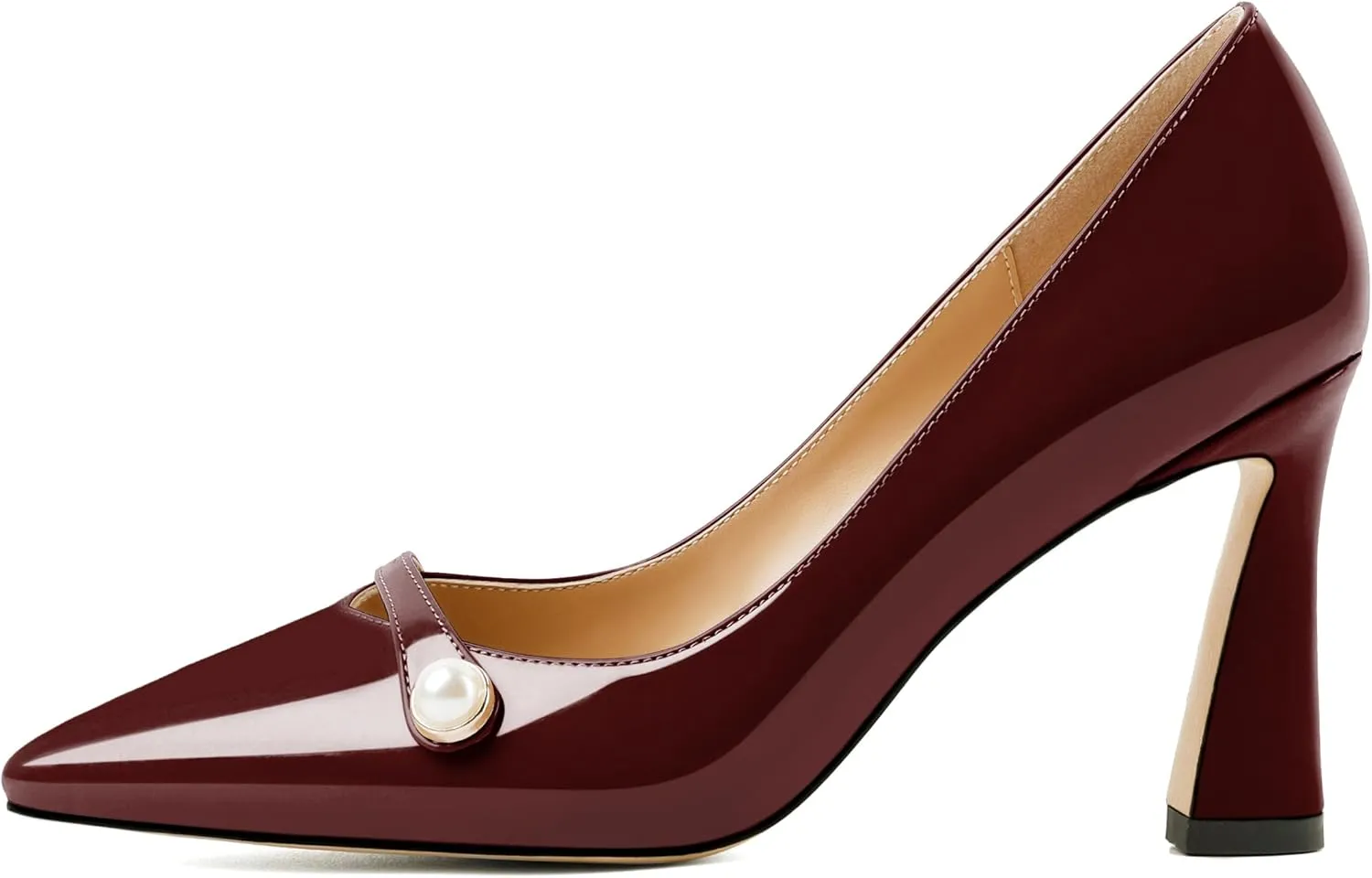 Soireelady Women High Stiletto Heel Pumps Pointed Toe Sexy Slip On 3.4 Inch Closed Toe Pearl Loafers Comfort Shoes for Wedding Office Evening