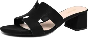 Square Open Toe Strappy Heels Sandals Low Block Chunky Heeled Sandals Slip On Slide Mules Sandals Comfortable Casual Black White Tan Dress Sandals for Women