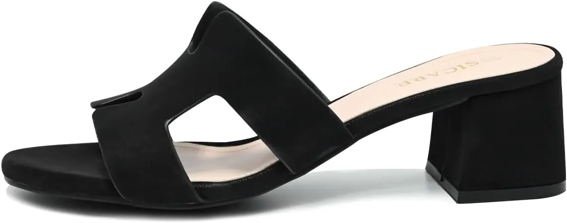 Square Open Toe Strappy Heels Sandals Low Block Chunky Heeled Sandals Slip On Slide Mules Sandals Comfortable Casual Black White Tan Dress Sandals for Women
