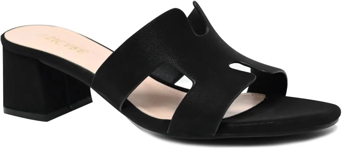 Square Open Toe Strappy Heels Sandals Low Block Chunky Heeled Sandals Slip On Slide Mules Sandals Comfortable Casual Black White Tan Dress Sandals for Women