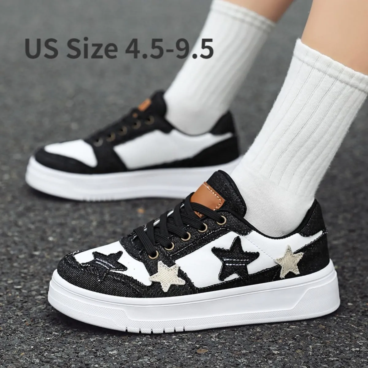 Star Platform Shoes, Cute Sneakers for Women Walking Outdoor, Fashionable Denim Shoes, Breathable Anti-Slip Casual Shoes