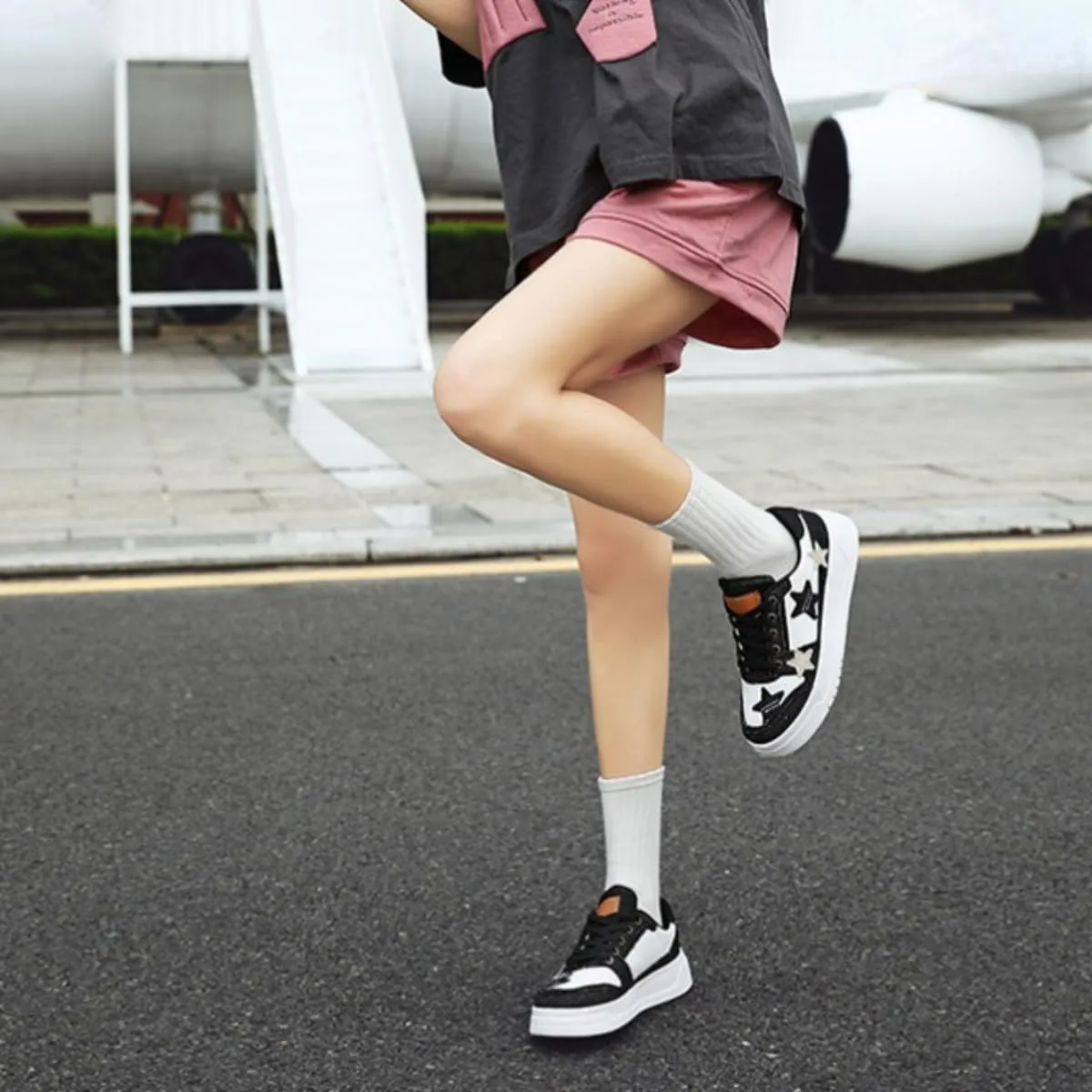 Star Platform Shoes, Cute Sneakers for Women Walking Outdoor, Fashionable Denim Shoes, Breathable Anti-Slip Casual Shoes