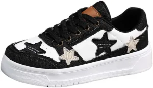 Star Platform Shoes, Cute Sneakers for Women Walking Outdoor, Fashionable Denim Shoes, Breathable Anti-Slip Casual Shoes