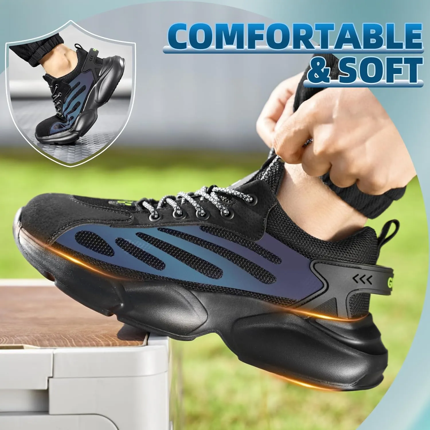 Steel Toe Shoes for Men Lightweight Work Shoes Construction Industrial Work Tennis Shoes Safety Shoes Comfortable Steel Toe Sneakers for Men Women