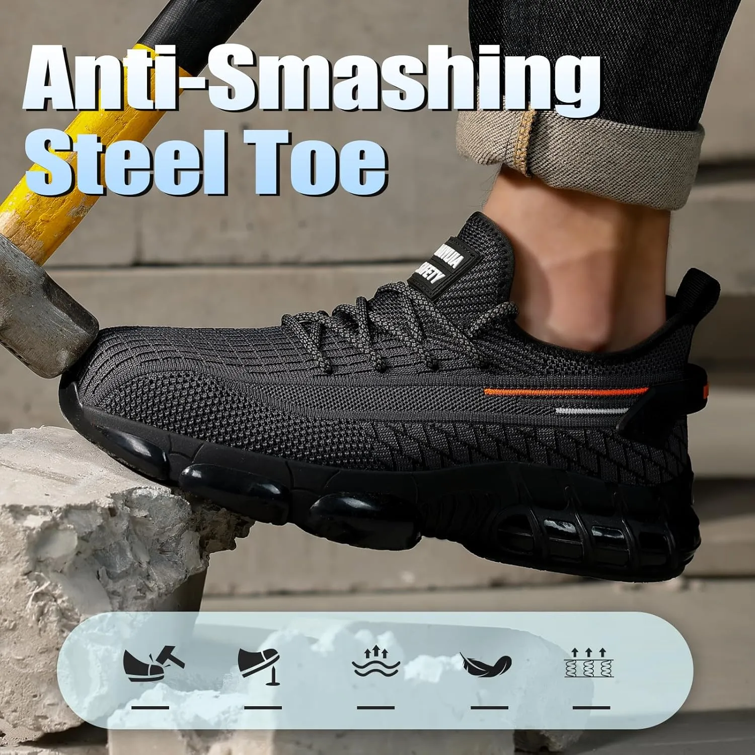 Steel Toe Shoes for Men Women Breathable Work Shoes Lightweight Steel Toe Footwear Industrial Construction Safety Shoe Indestructible Work Sneakers Blue