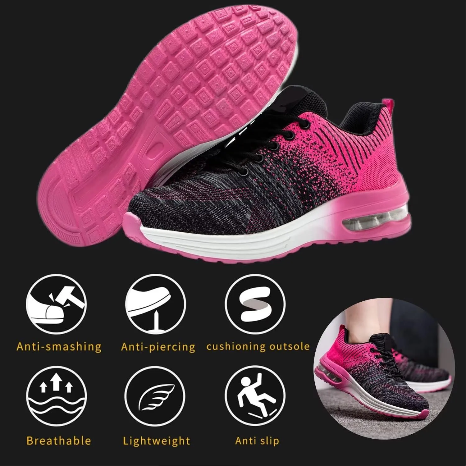 Steel Toe Work Shoes for Women Lightweight Breathable Safety Shoes Anti-Pierce Construction Work Sneakers Nonslip Sports Shoes Gift