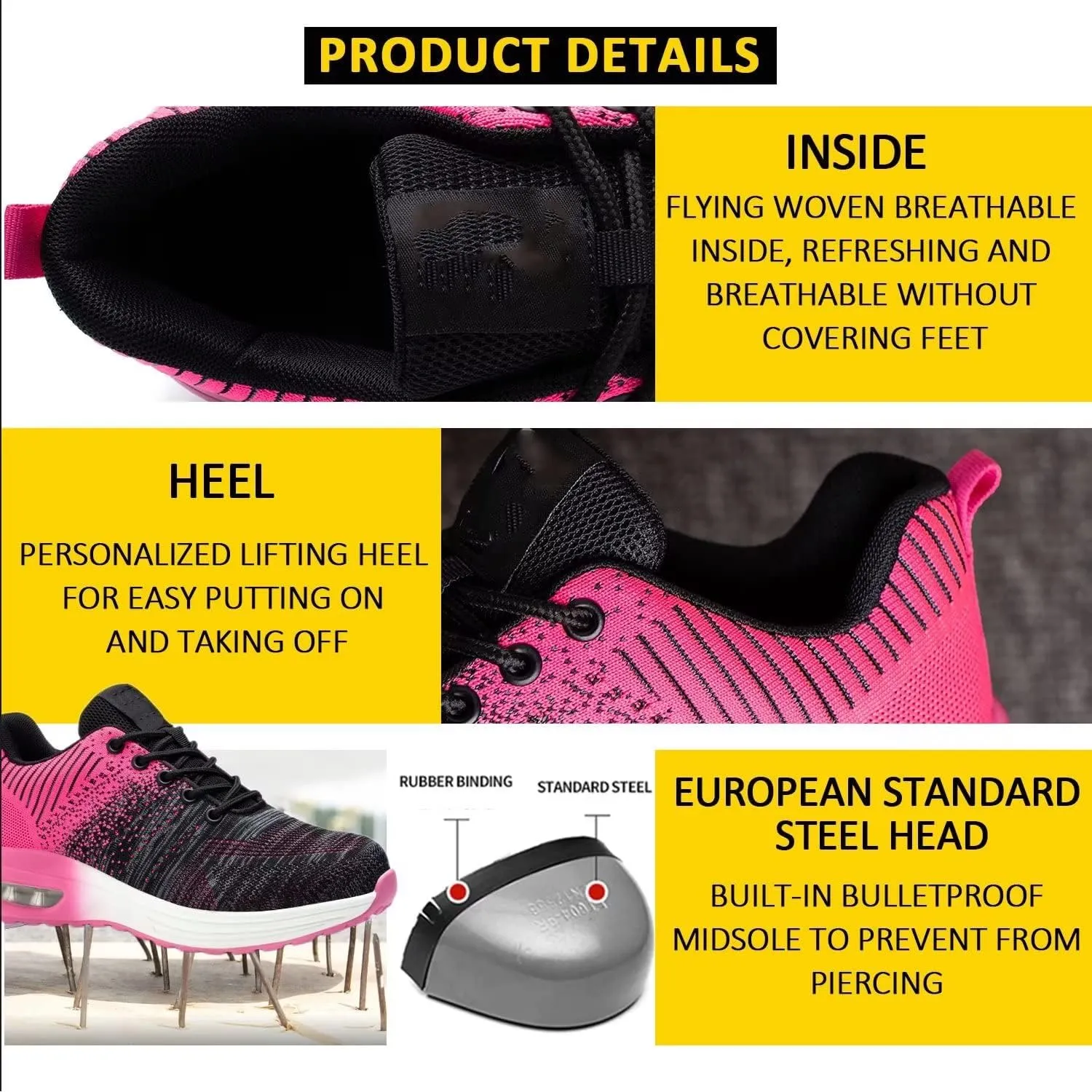 Steel Toe Work Shoes for Women Lightweight Breathable Safety Shoes Anti-Pierce Construction Work Sneakers Nonslip Sports Shoes Gift