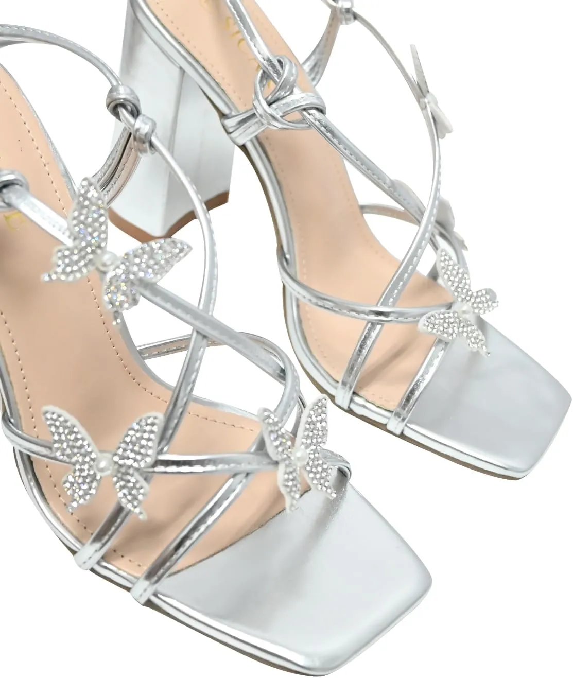 Strappy Heels for Women Sexy Lace Up Chunky High Heels Sandals Square Open Toe Heels with Bow White Black Gold Silver Tie Up Block Heels for Party, Prom, Evening