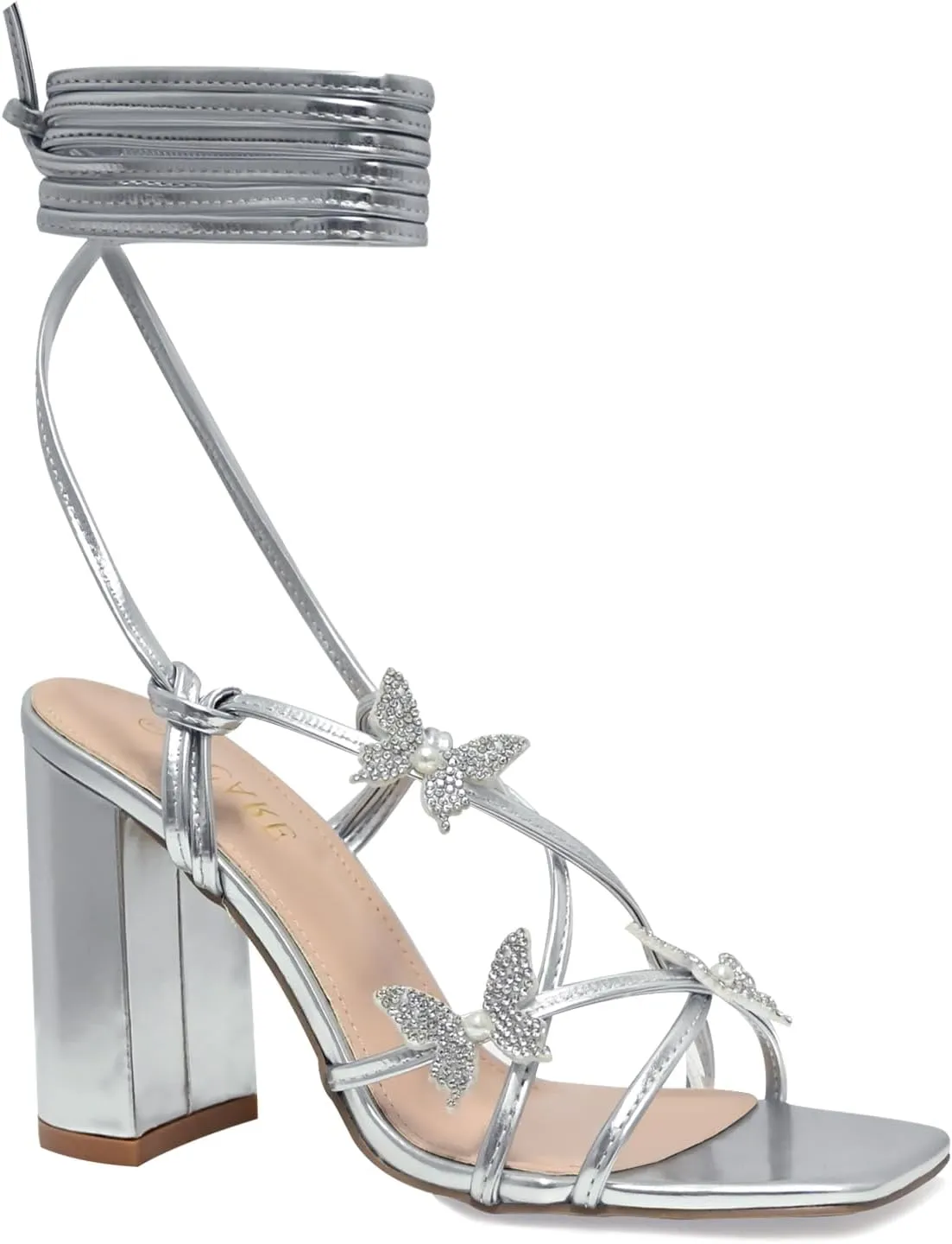 Strappy Heels for Women Sexy Lace Up Chunky High Heels Sandals Square Open Toe Heels with Bow White Black Gold Silver Tie Up Block Heels for Party, Prom, Evening