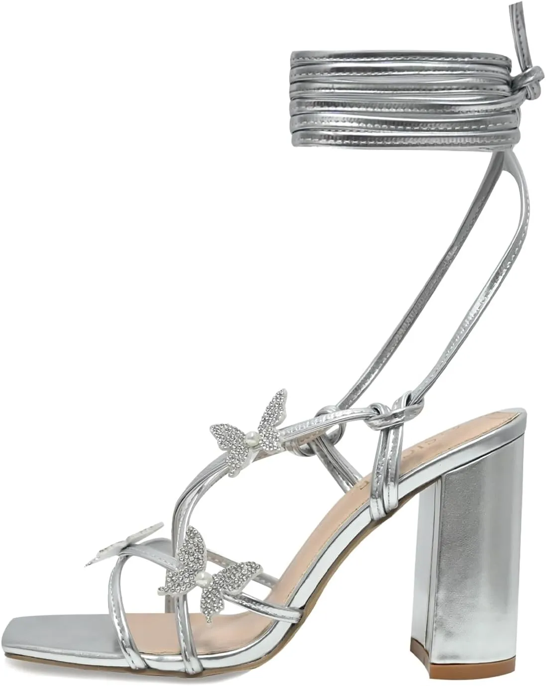 Strappy Heels for Women Sexy Lace Up Chunky High Heels Sandals Square Open Toe Heels with Bow White Black Gold Silver Tie Up Block Heels for Party, Prom, Evening
