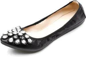Stunner Womens Foldable Pointed Toe Ballet Flats Rhinestone Loafers Fashion Flats