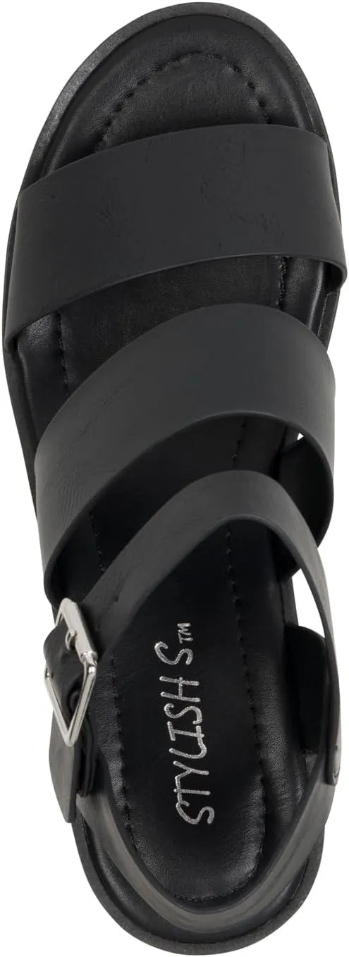 STYLISH S MARIA-S - Womens Open Toe Double Band Chunky Block Heel Lug Sole Platform Sandals With Adjustable Ankle Buckle